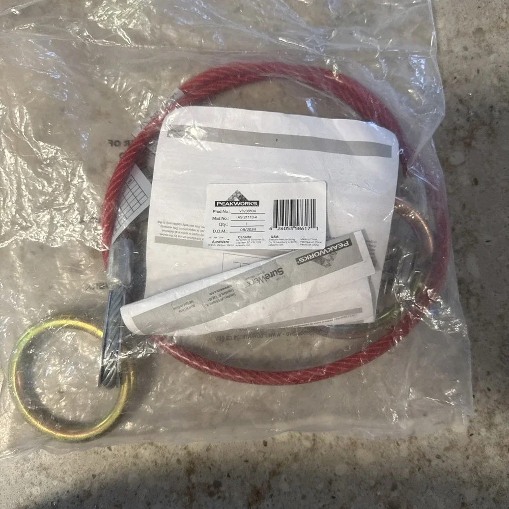 PEAKWORKS V8208604 Anchor Slings-Cable 4ft Working Load 310lbs Breaking 5000 lbs